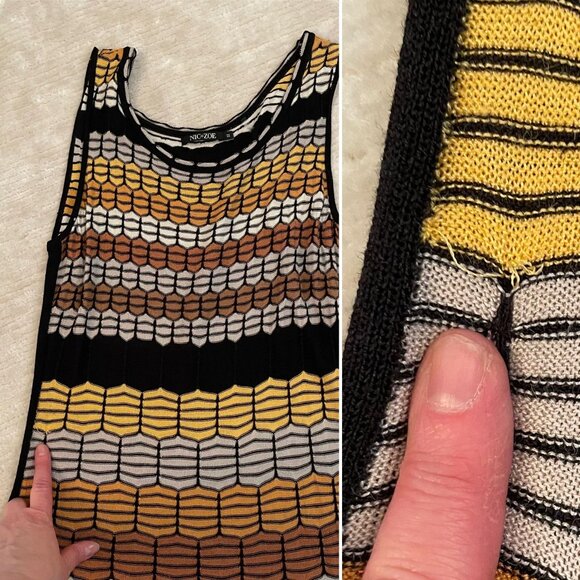 Nic+Zoe Sleeveless Knit Top Womens Sz M Geometric Honeycomb Print Black Brown Go - Picture 5 of 9